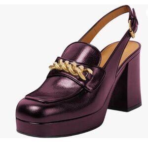 FOWT Purple Platform Round Toe Pump Chain Chunky Heel Slingback Penny Loafer
